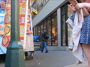 Upskirt of geeky girl shows her butt countless times Picture 1