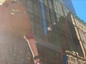 Upskirt of geeky girl shows her butt countless times Picture 6