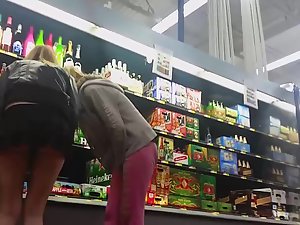 Upskirt of Waitrose supermarket girl