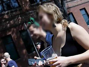 Party girl exposed her pale booty in fishnet outfit Picture 1