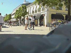 White panties of teen girl on bicycle Picture 1