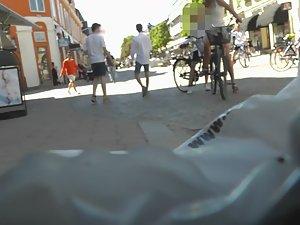 White panties of teen girl on bicycle Picture 2