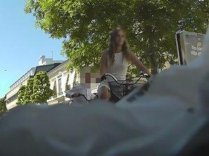 White panties of teen girl on bicycle Picture 5