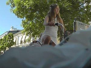 White panties of teen girl on bicycle Picture 6