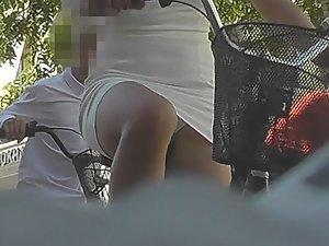 White panties of teen girl on bicycle Picture 8
