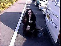 Punk girl pissing in front of a guy Picture 1