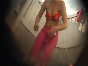 Shaved pussy under a colorful bikini Picture 7