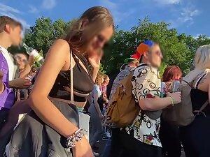 Slutty top is showing nice chunks of her boobs Picture 1