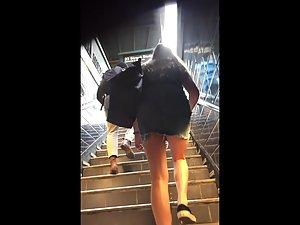 Upskirt shows thong and ass on the stairs Picture 2