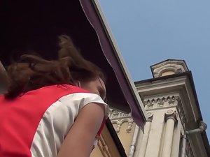 Hot woman's upskirt recorded during conversation Picture 2