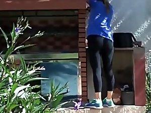 Neighbor strolls out in her black tights Picture 1
