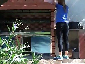 Neighbor strolls out in her black tights Picture 2