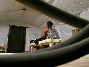 Black girl gets dressed in the tent Picture 6
