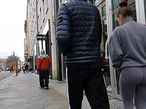 Grey leggings flatter her tight round ass Picture 5