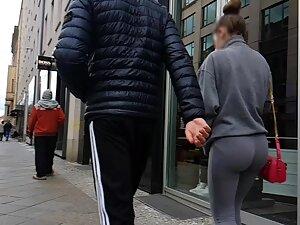 Grey leggings flatter her tight round ass Picture 6