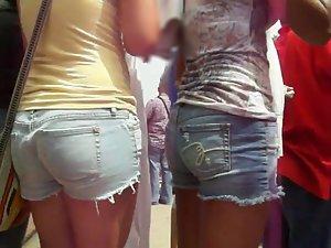 Following a girl in short jeans pants Picture 7