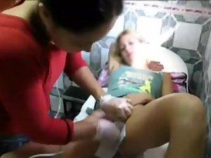 Girl screams while getting pussy wax Picture 4