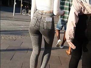 Amazing ass and figure in tight grey jeans
