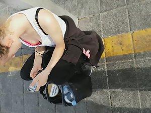 Small tits and nipple slip in pink bra Picture 6