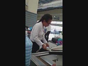 Hot cashier girl got red lips and red bra Picture 4