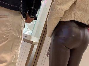 Leather pants squeeze her ass too much Picture 2