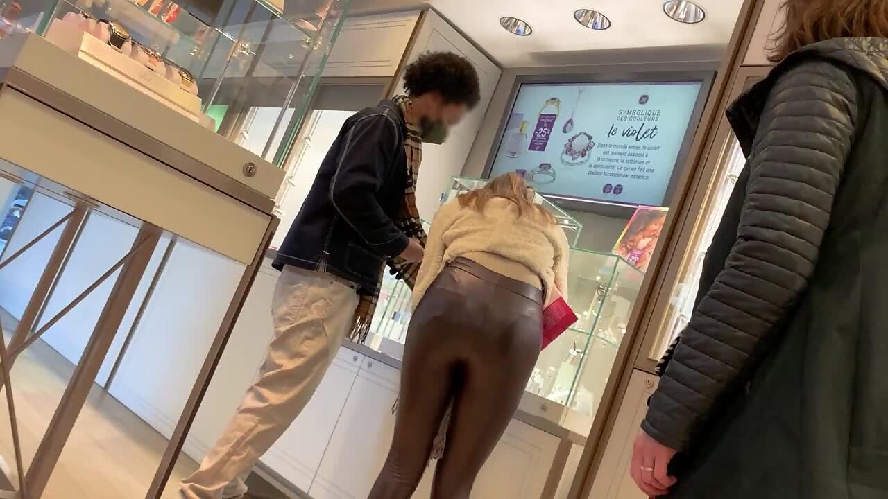 Leather pants squeeze her ass too much image