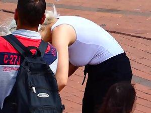 Braless blonde with very big boobs Picture 1