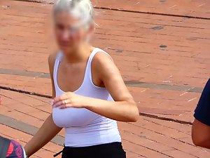 Braless blonde with very big boobs Picture 4