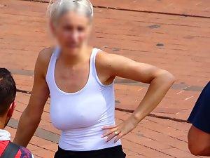 Braless blonde with very big boobs Picture 5