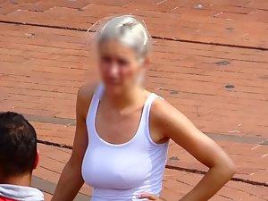 Braless blonde with very big boobs Picture 6