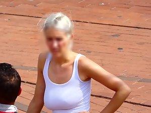Braless blonde with very big boobs Picture 7