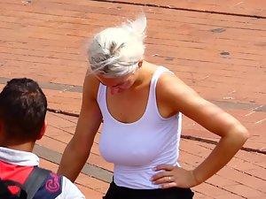 Braless blonde with very big boobs Picture 8