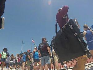 Up the shorts to see her panties peeking Picture 1