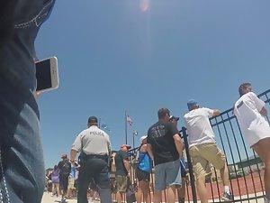 Up the shorts to see her panties peeking Picture 2