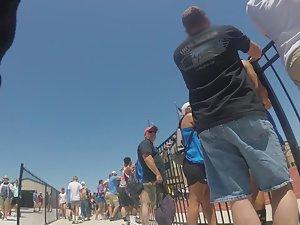 Up the shorts to see her panties peeking Picture 3