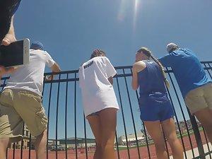 Up the shorts to see her panties peeking Picture 4