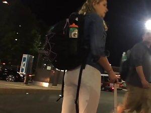 Hot girl landed and waits in front of airport