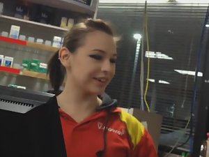 Joking and secretly filming gas station girl