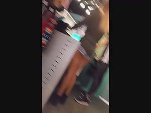 Hot store clerk bends over while working Picture 4