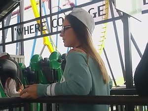 Super sexy girl in roller coaster line