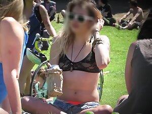 Sexy black lace bra spotted in a public park