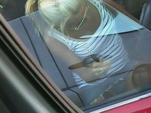 Upskirt of hot blonde when she enters the car Picture 7