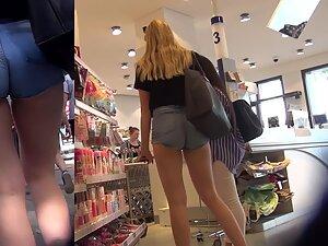 Shorts going deep in her ass crack and pussy Picture 3