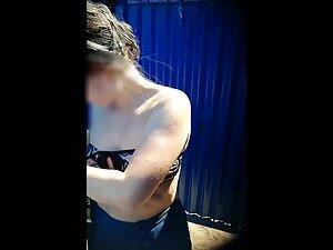 Peeping on awesome hard nipples in beach cabin Picture 2