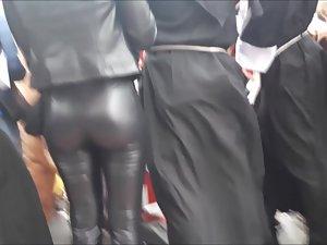 Hot ass in leather pants on a masquerade Picture 6