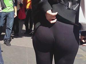 Hot chick yanks tights on her ass Picture 1