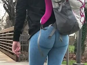 Following a very tight ass in blue leggings
