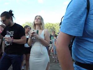 Sexy pear shaped body in tight whitish dress Picture 2