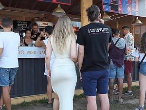 Sexy pear shaped body in tight whitish dress Picture 5