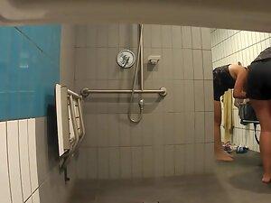Spying on huge naked butt in locker room shower Picture 3